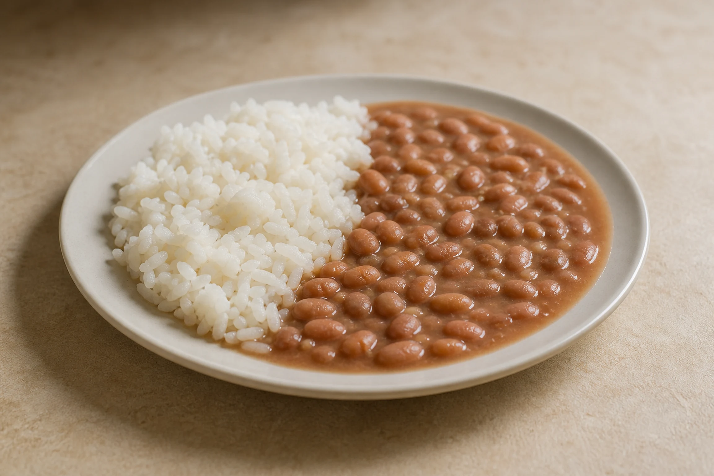 Arroz branco brasileiro com feijão carioca cremoso