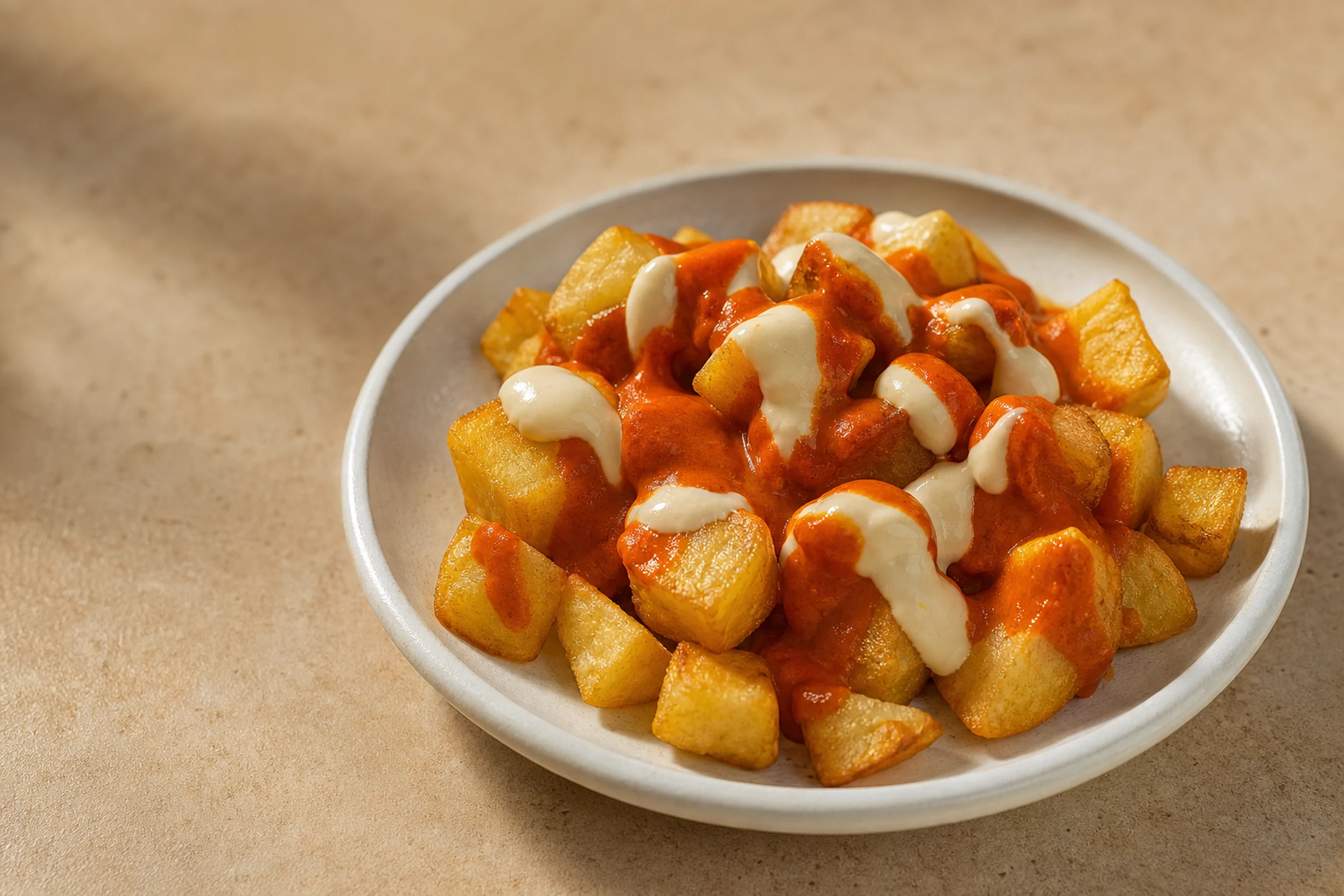 Batatas bravas crocantes com molho vermelho de páprica