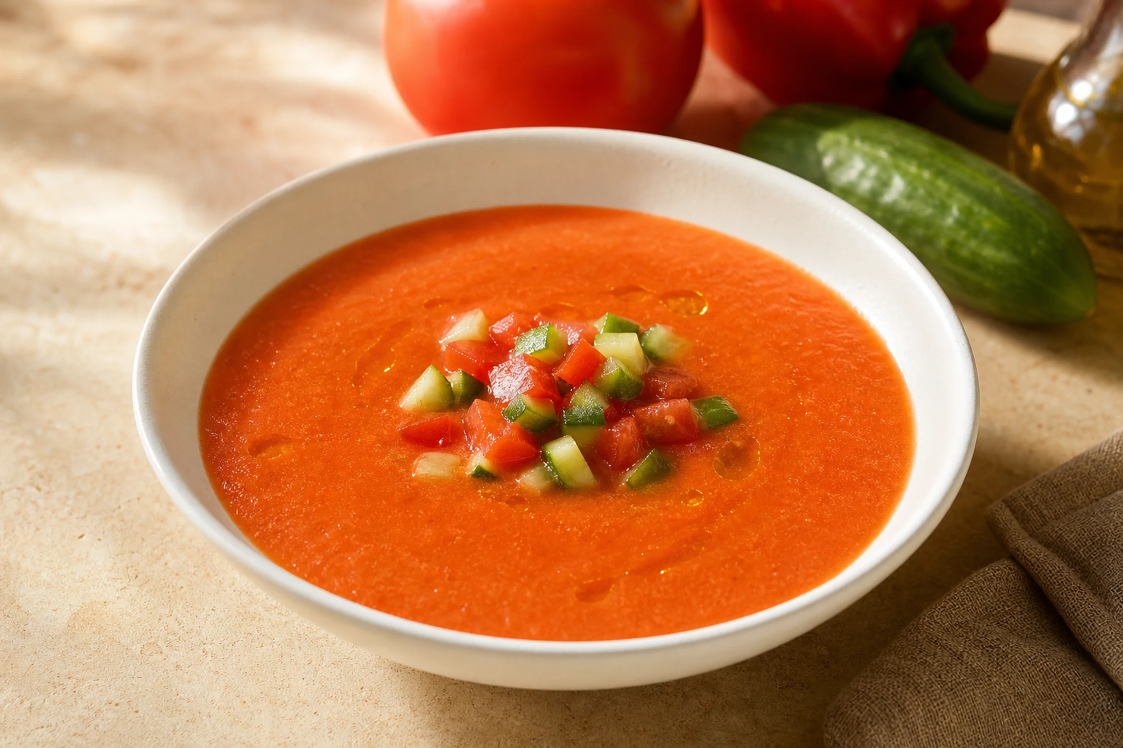 Gazpacho andaluz frio com pepino e pimentão verde