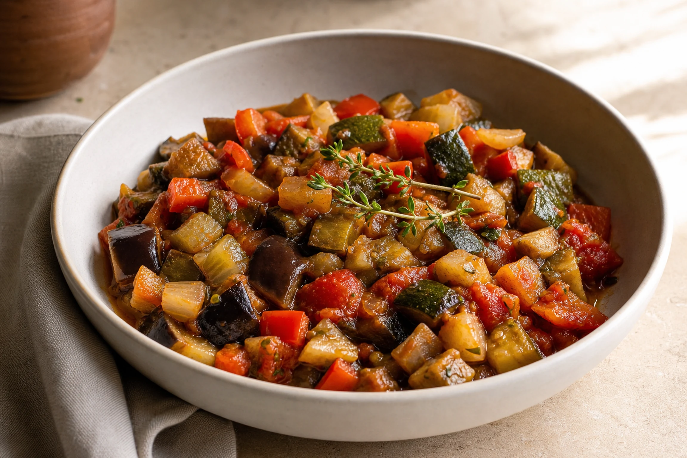 Ratatouille provençal rústico com legumes coloridos