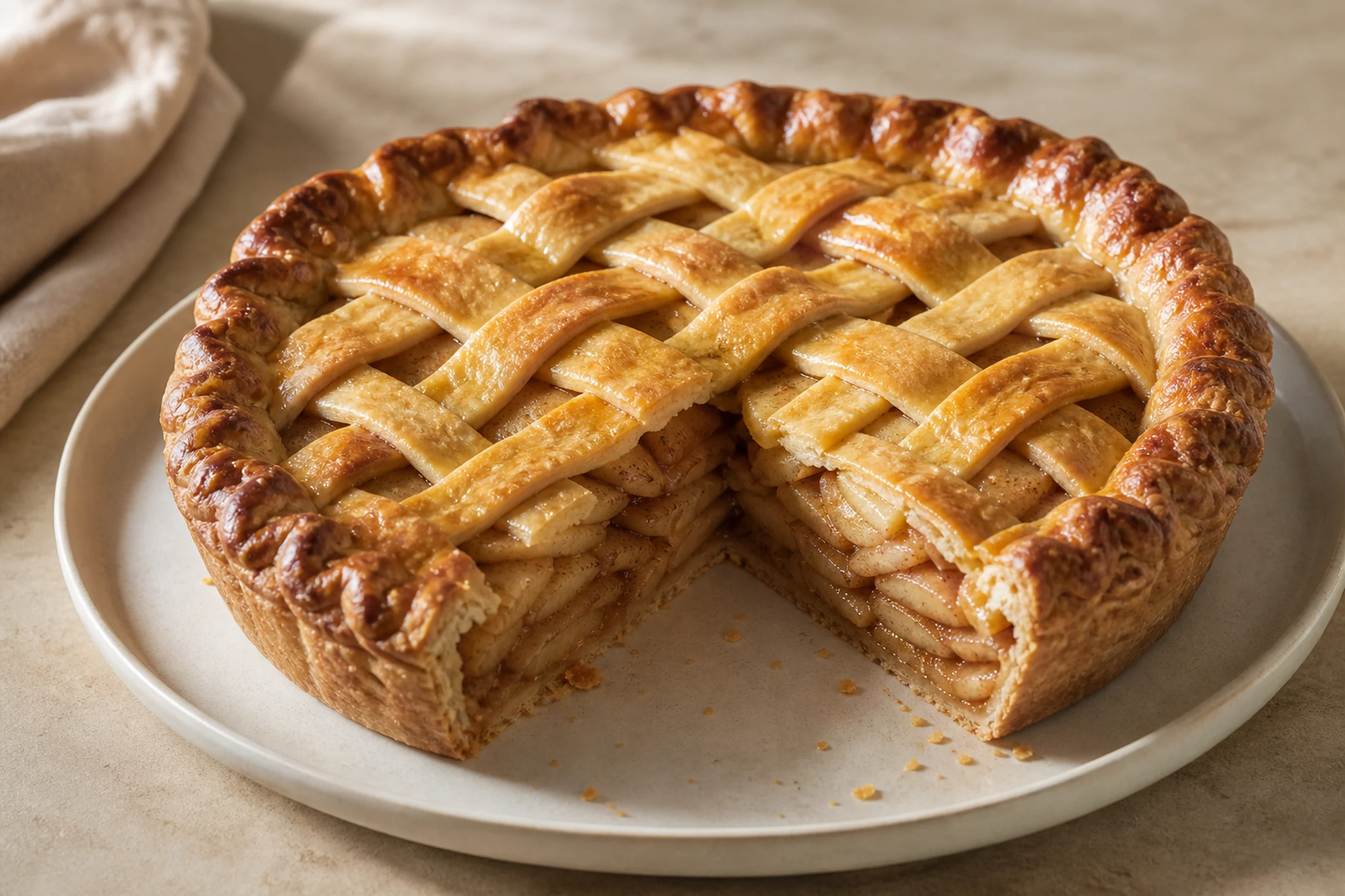 Torta de maçã americana dourada com massa trançada
